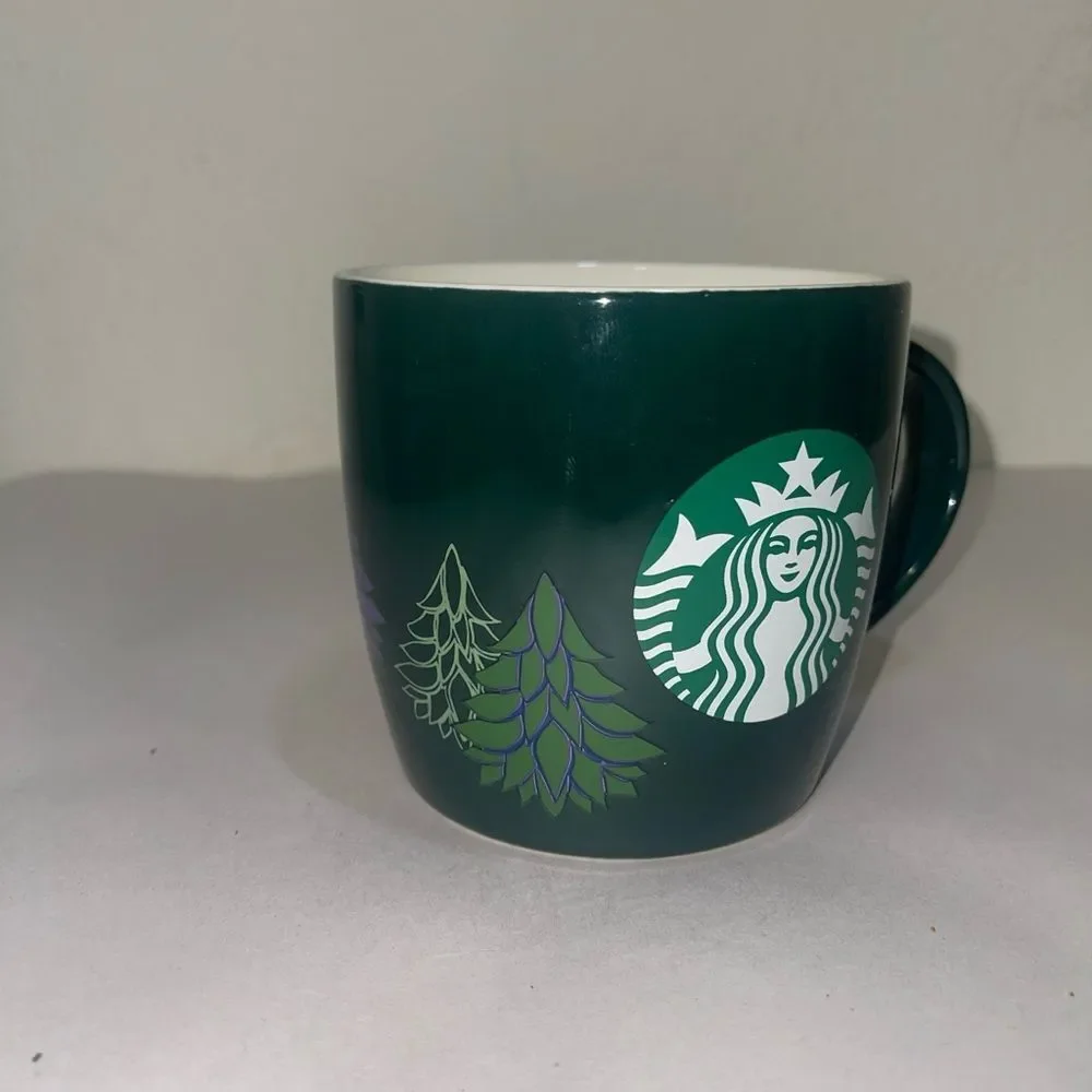 2020 Starbucks Holiday Christmas Coffee Mug 18 fl oz w/green & Purple Trees EUC